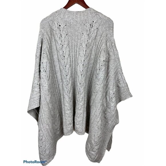 Caslon Womens Swing Poncho Sweater Beige Open‎ Front Cable Knit Ribbed S/M - Picture 4 of 8